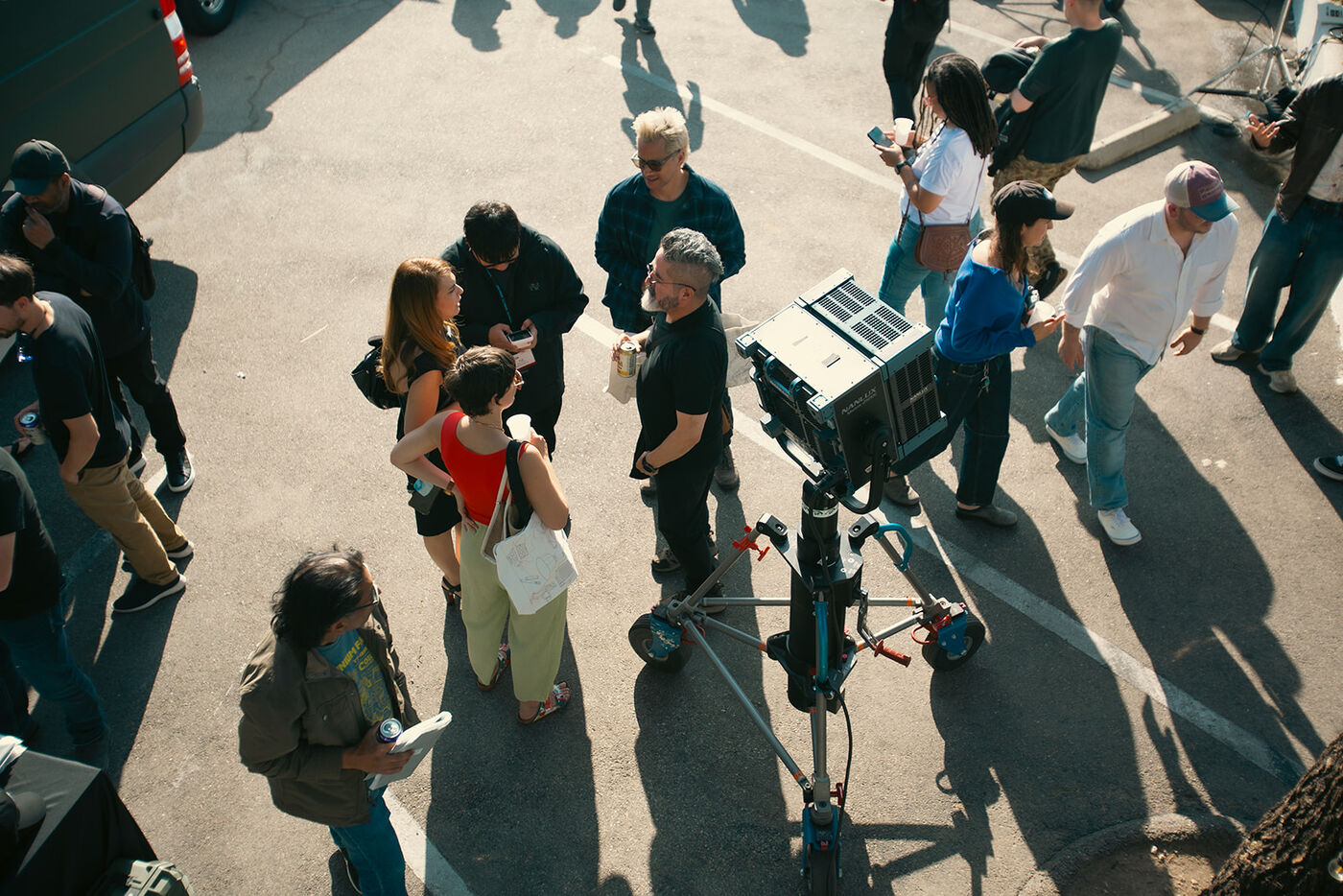 The lot full of guests, seen from above